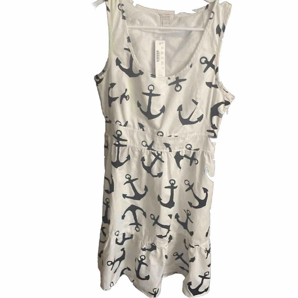 J Crew Sundress Midi Size 2 White With Navy Colored Anchors. Side Pockets